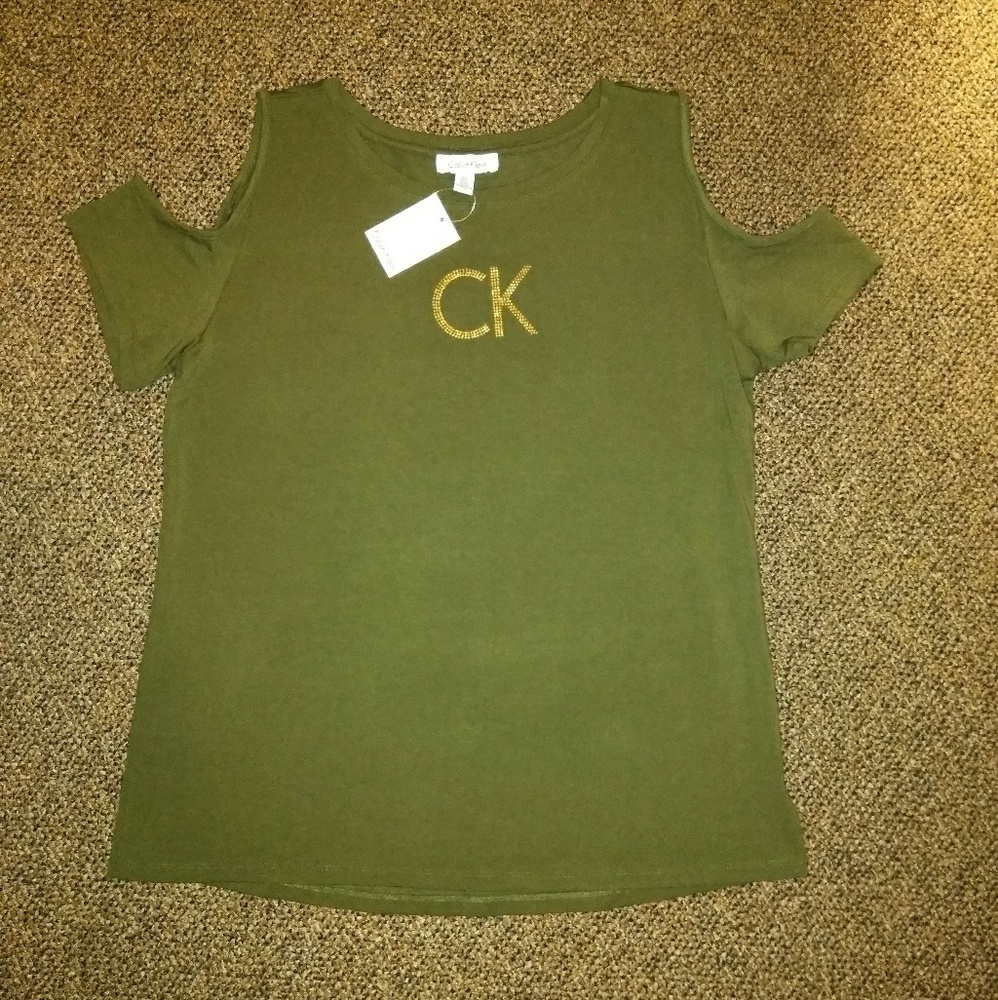 Calvin Klein Olive Cold Shoulder Tee NWT